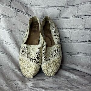 TOMS Womens Boho Natural Floral Cream Crochet Lace Classics Slip On Shoes Sz 8.5